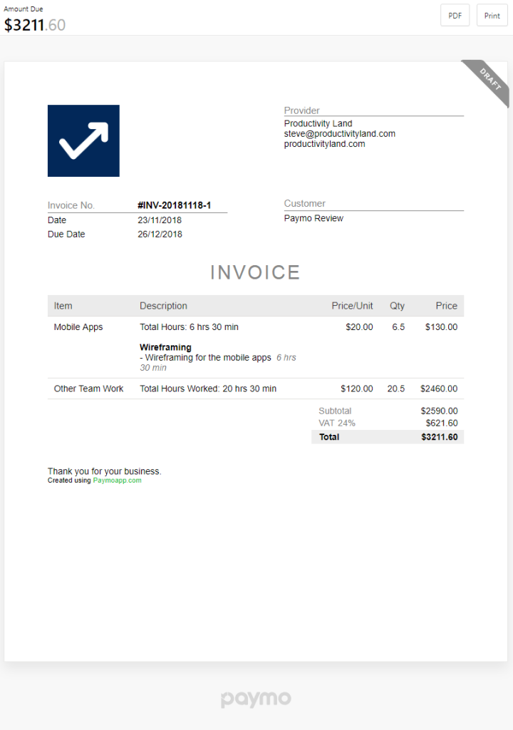 Paymo Invoice