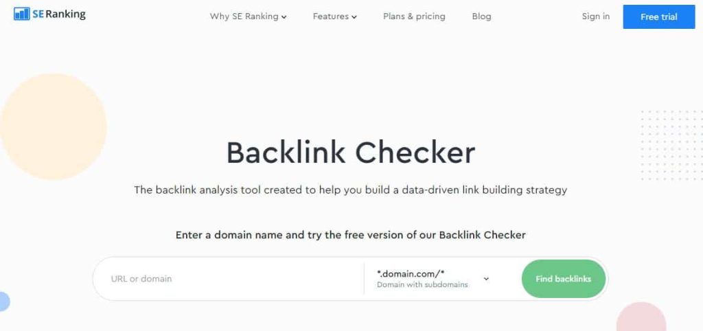 SE Ranking Backlink checker