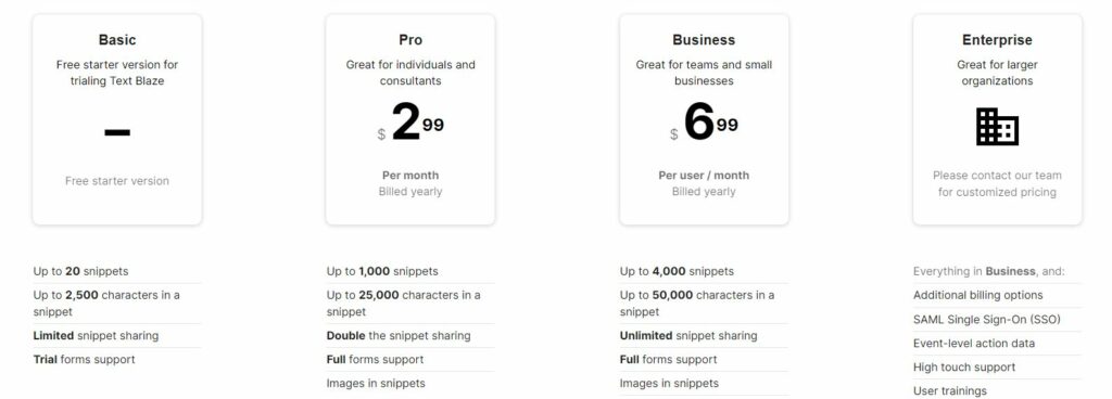 Text Blaze pricing