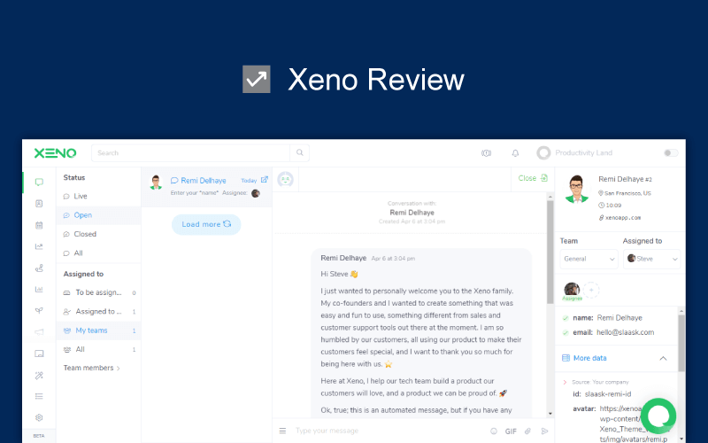 xeno review, xeno app, xeno live chat software, productivity land, productivityland