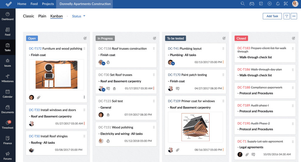 zoho projects kanban boards